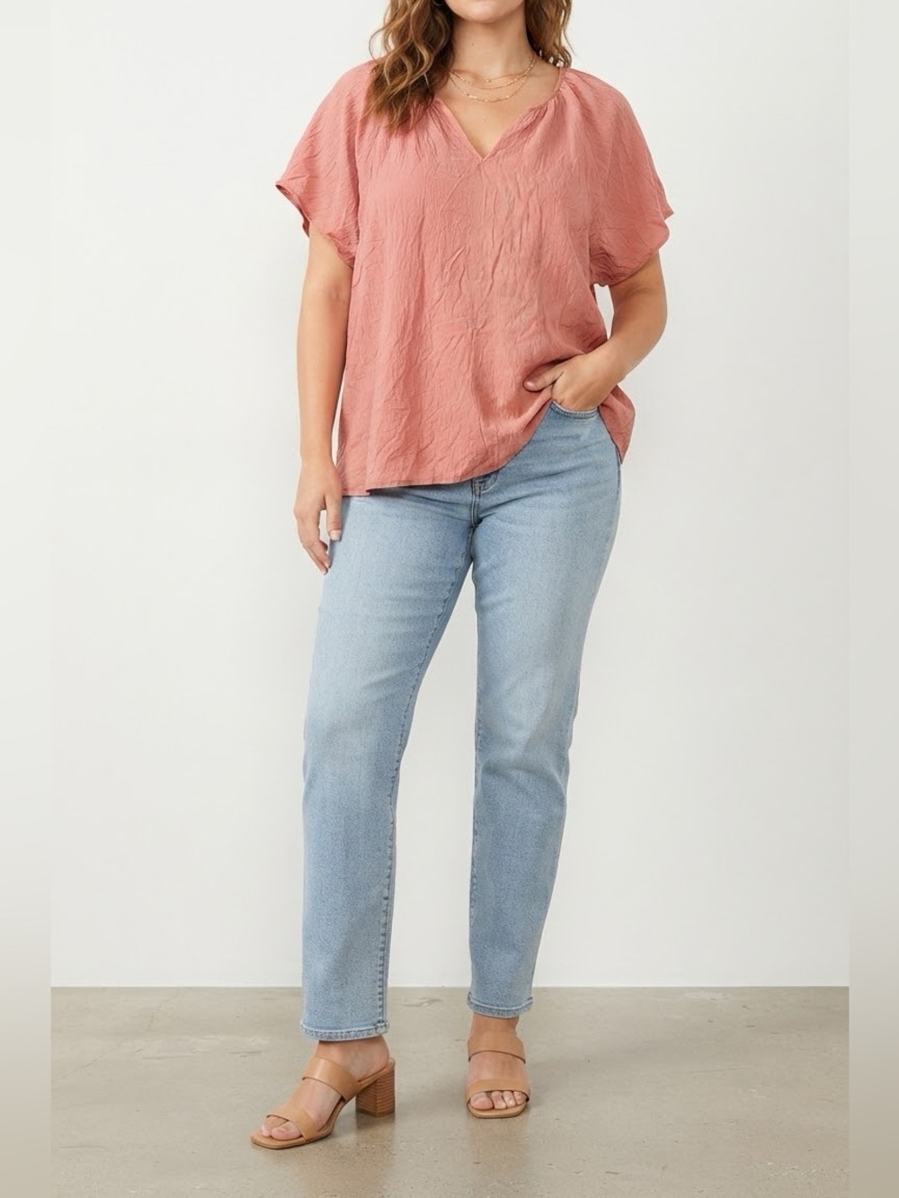 Ava & Viv Coral Short Sleeve V-Neck Tunic